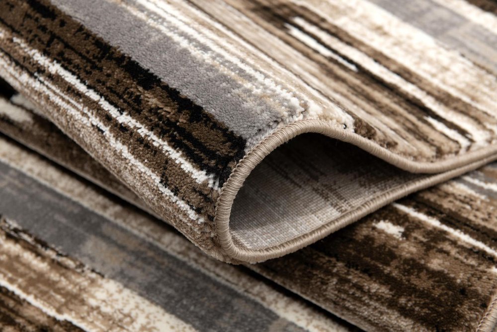 3' X 5' Beige Striped Power Loom Area Rug