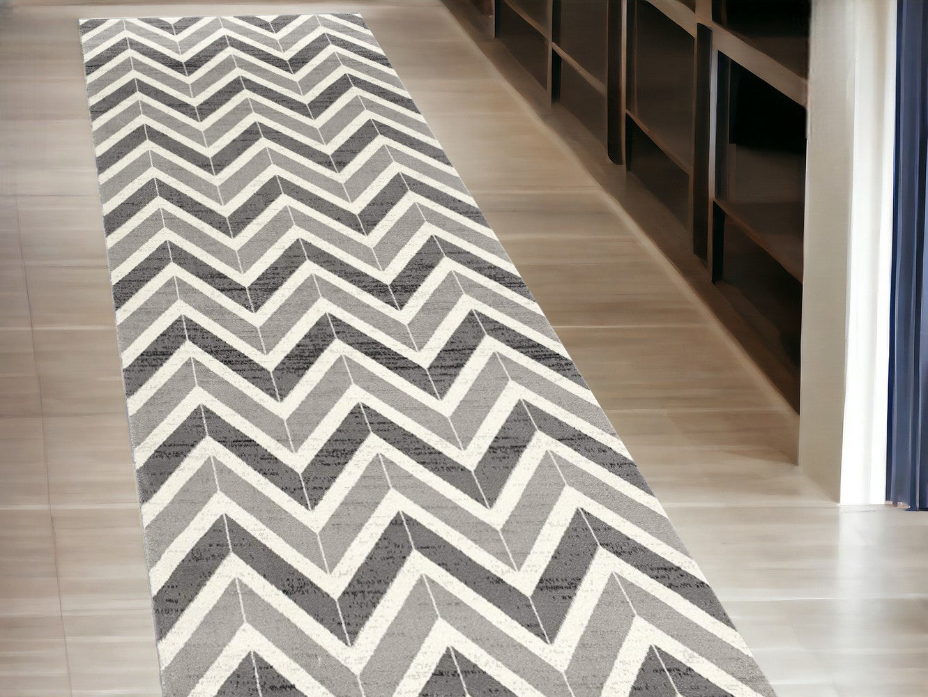 5' X 8' Gray Chevron Dhurrie Area Rug