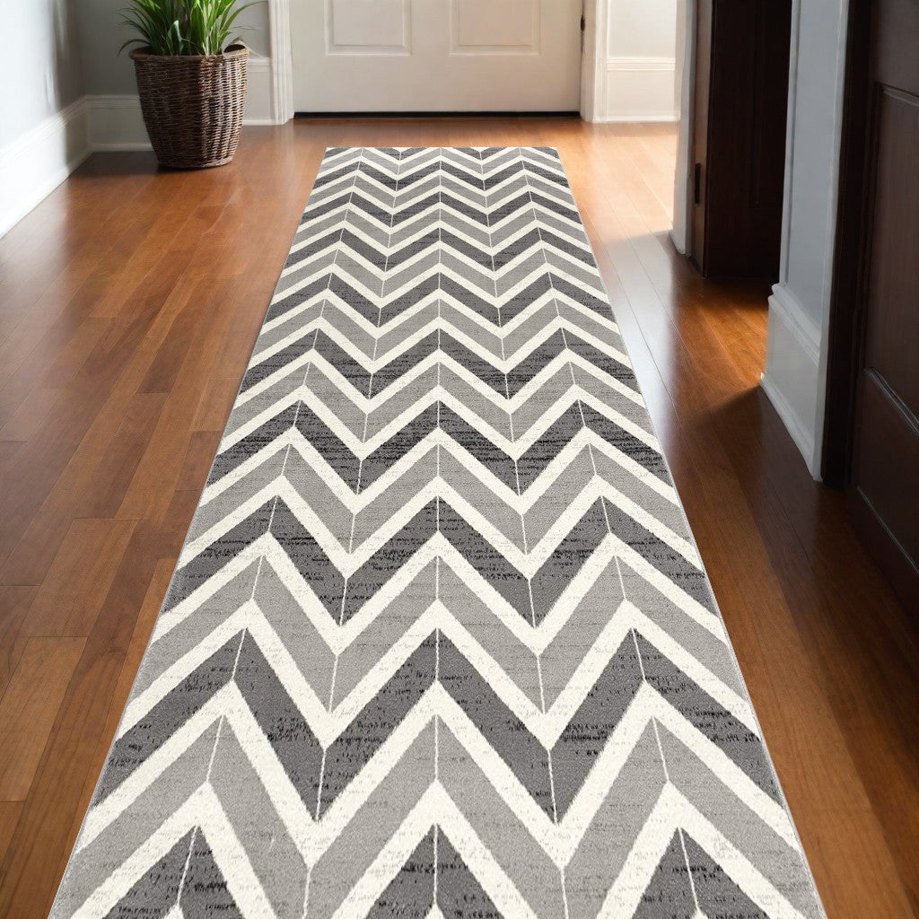 5' X 8' Gray Chevron Dhurrie Area Rug