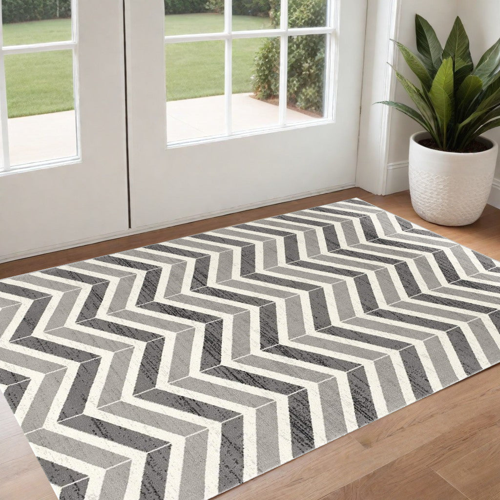 5' X 8' Gray Chevron Dhurrie Area Rug