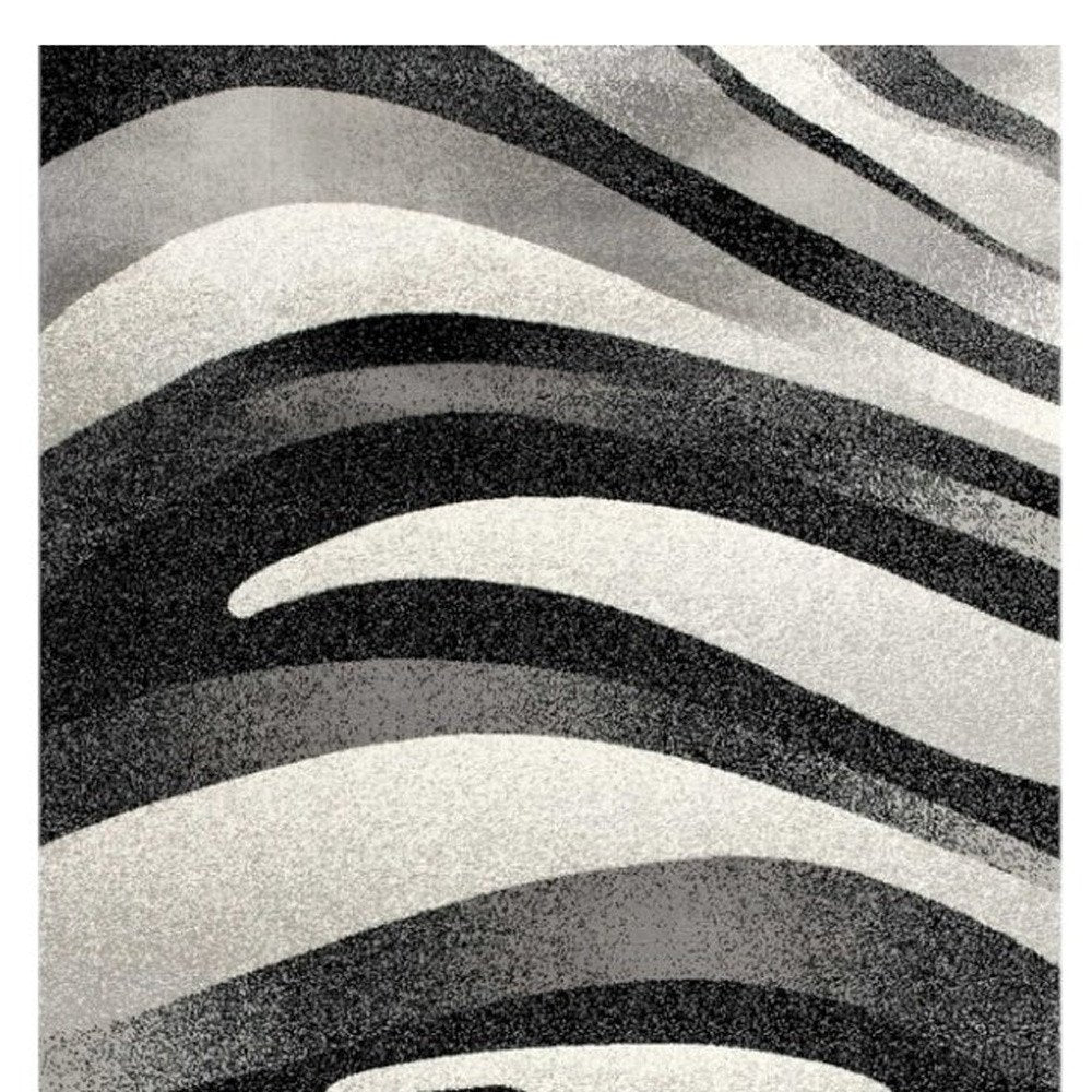 13' Black And Gray Abstract Shag Runner Rug