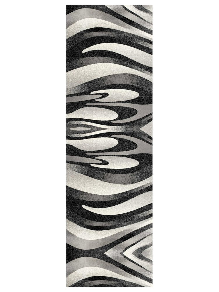 13' Black And Gray Abstract Shag Runner Rug