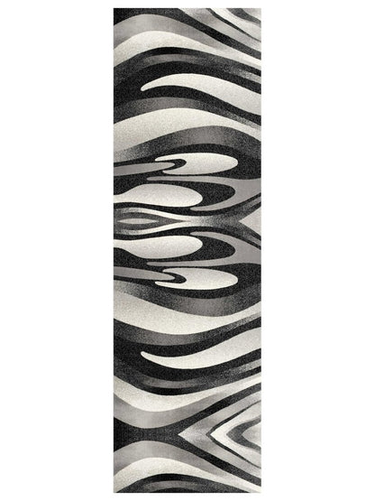 13' Black And Gray Abstract Shag Runner Rug