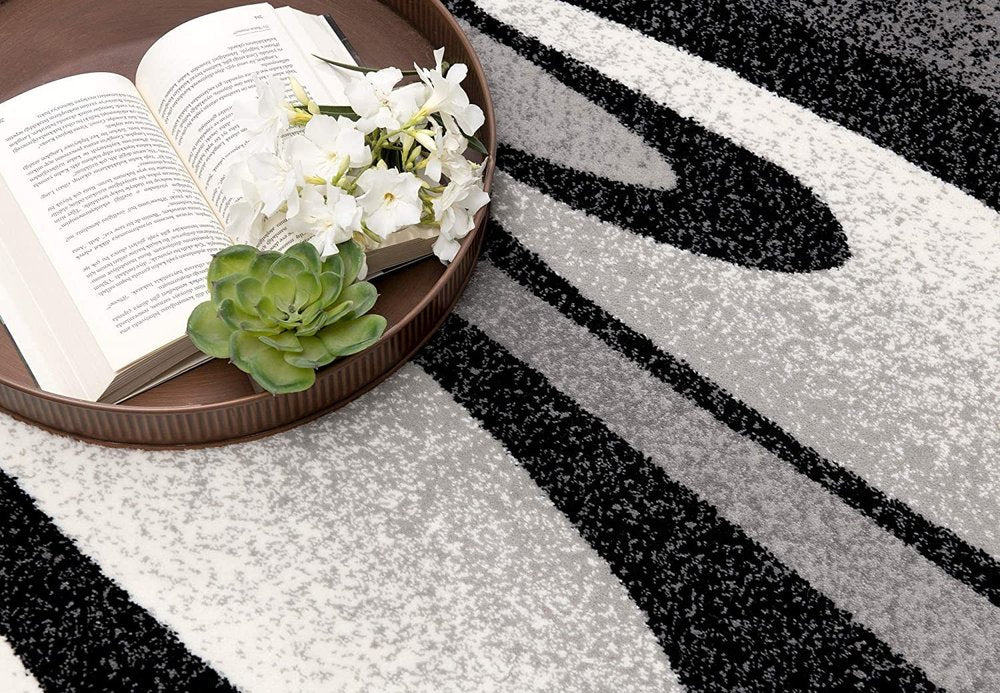 13' Black And Gray Abstract Shag Runner Rug