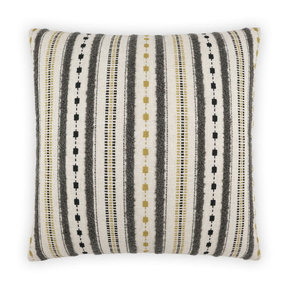 Square decorative throw pillow with textured woven grey stripes.