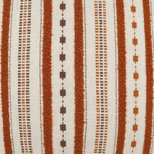 Rust orange and cream striped woven fabric with vertical bands of squares and dotted rows.