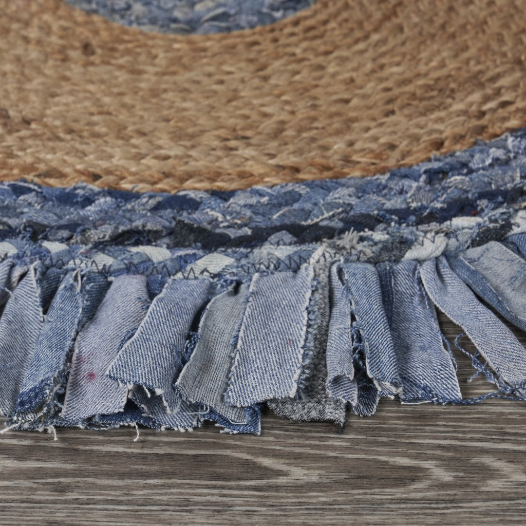 Denim And Natural Jute Fringed Round Rug