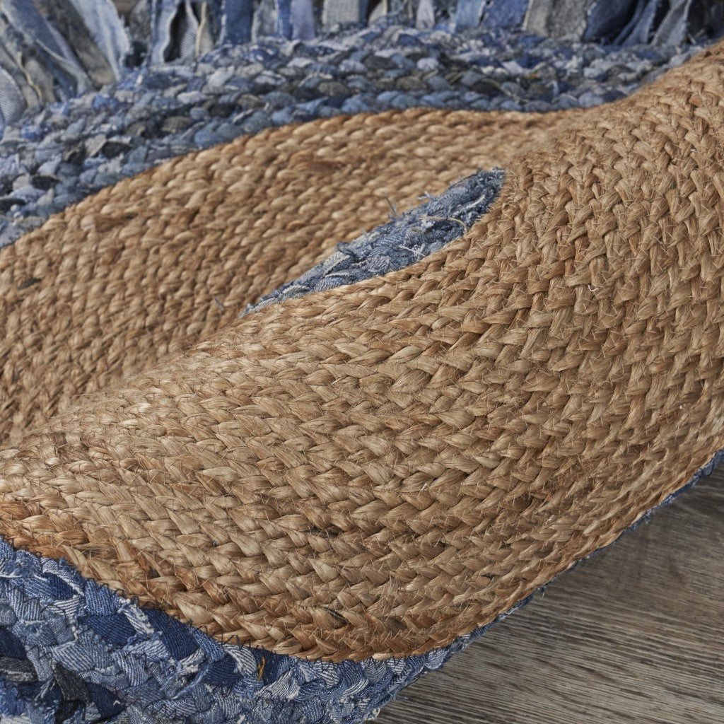 Denim And Natural Jute Fringed Round Rug