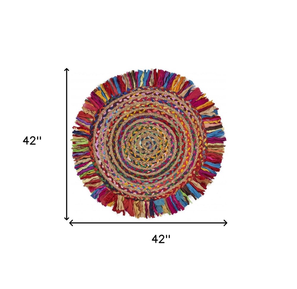 6' Rainbow Abstract Geometric Hand Woven Round Rug