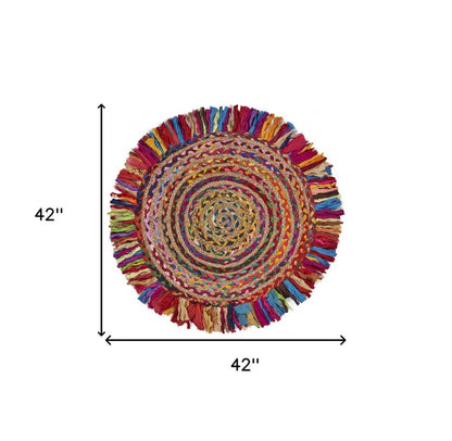 6' Rainbow Abstract Geometric Hand Woven Round Rug