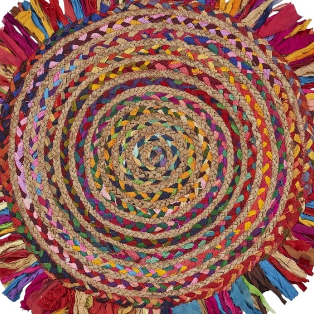 6' Rainbow Abstract Geometric Hand Woven Round Rug