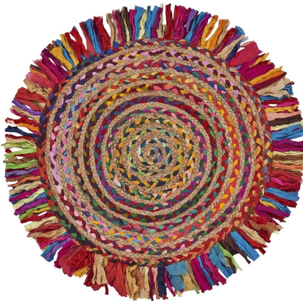 6' Rainbow Abstract Geometric Hand Woven Round Rug