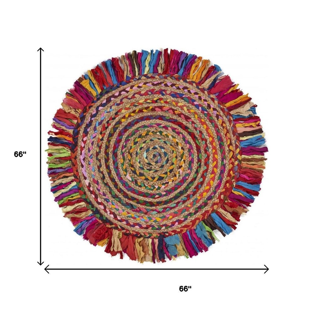 6' Rainbow Abstract Geometric Hand Woven Round Rug