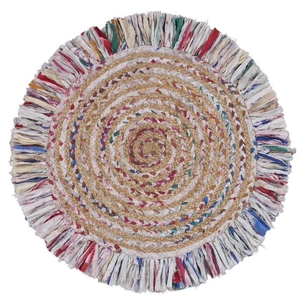4' Blue And White Abstract Geometric Hand Woven Round Rug