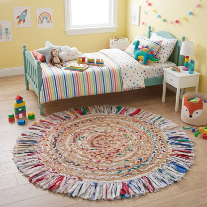 4' Blue And White Abstract Geometric Hand Woven Round Rug