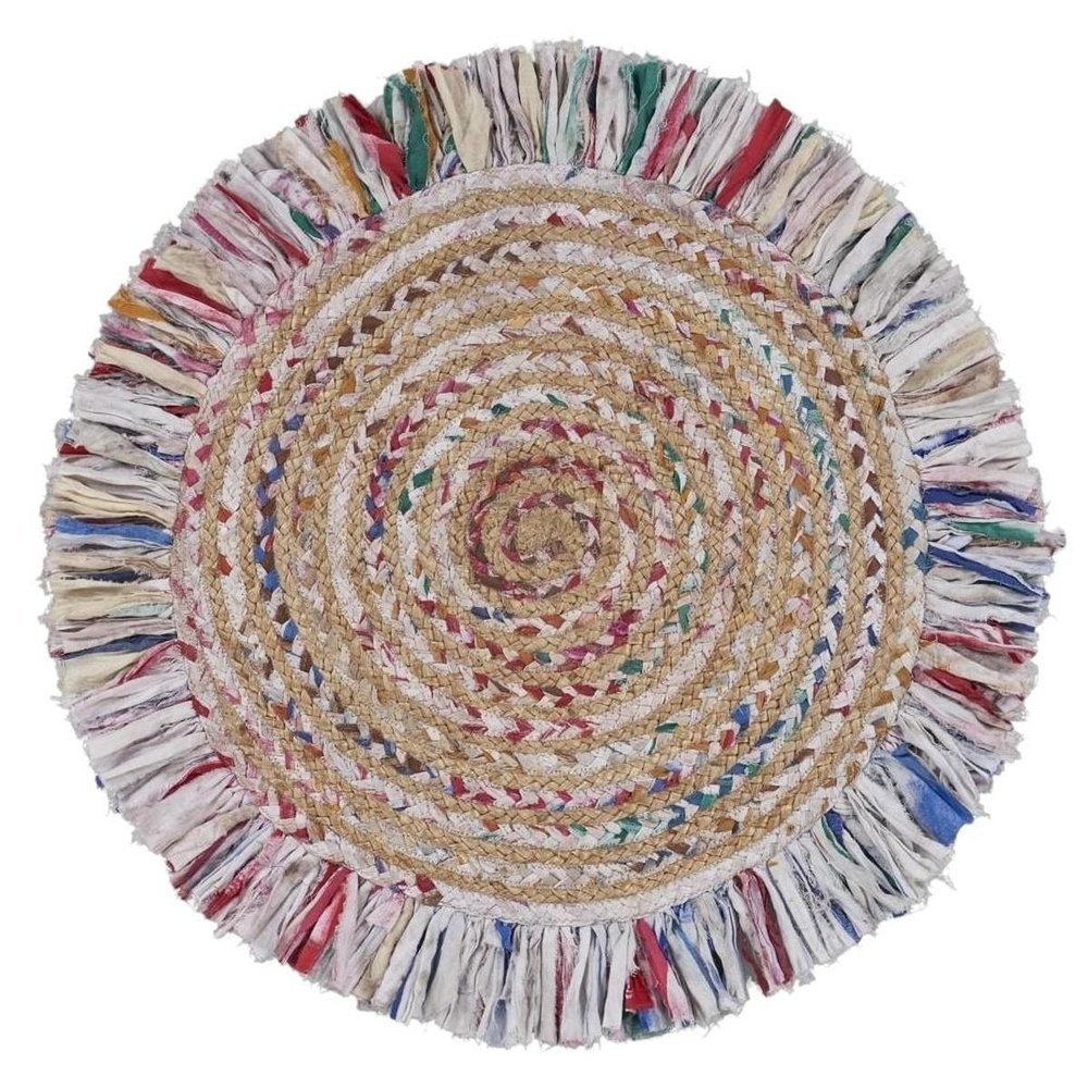4' Blue And White Abstract Geometric Hand Woven Round Rug