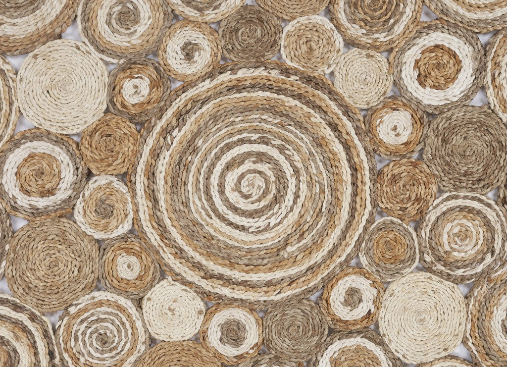 Multi-Toned Intricate Circle Natural Jute Area Rug