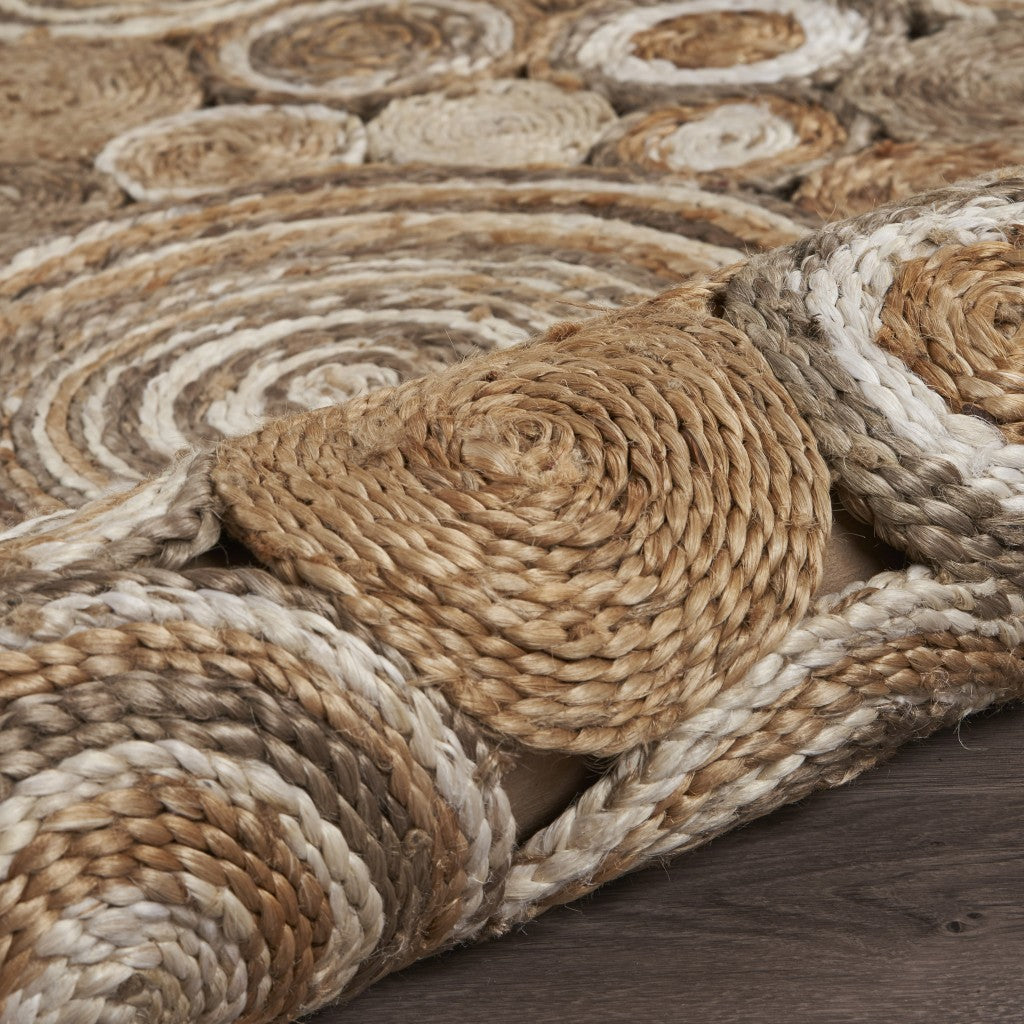 Multi-Toned Intricate Circle Natural Jute Area Rug