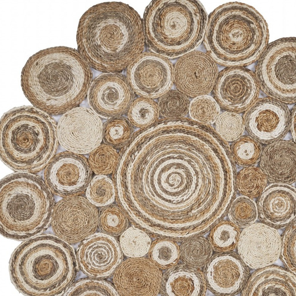 Multi-Toned Intricate Circle Natural Jute Area Rug