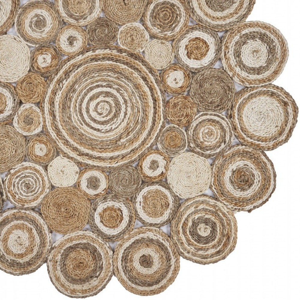 Multi-Toned Intricate Circle Natural Jute Area Rug