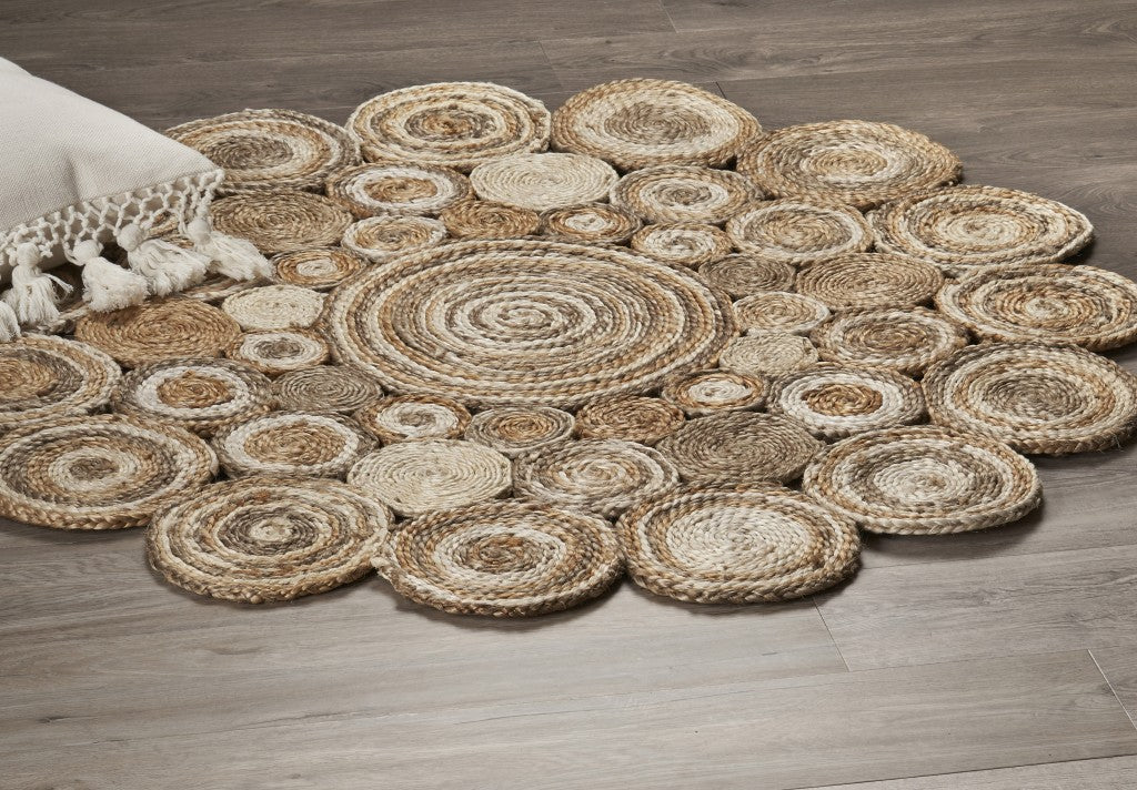 Multi-Toned Intricate Circle Natural Jute Area Rug