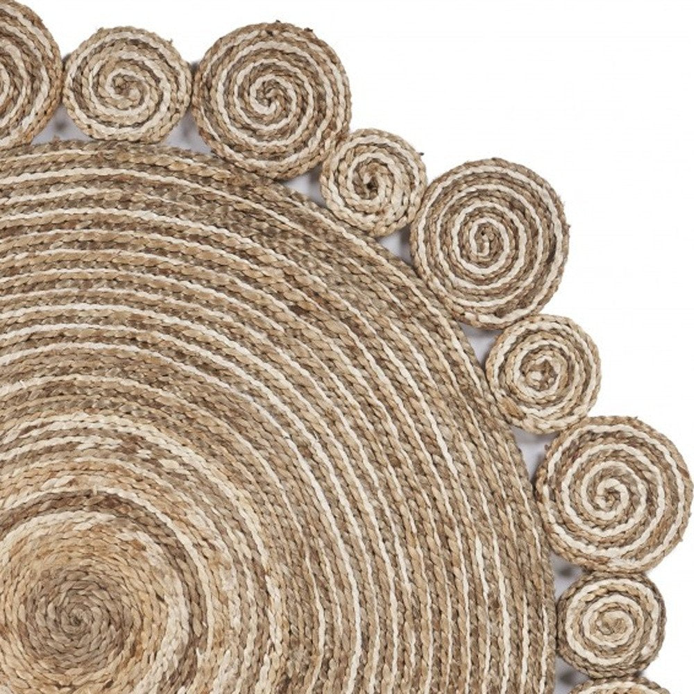 6' Beige Jute Hand Braided Round Rug