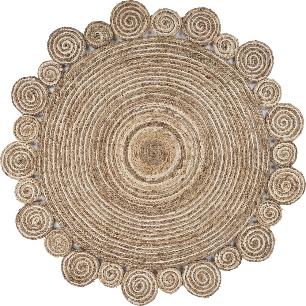 5' X 5' Beige Jute Abstract Geometric Hand Braided Area Rug