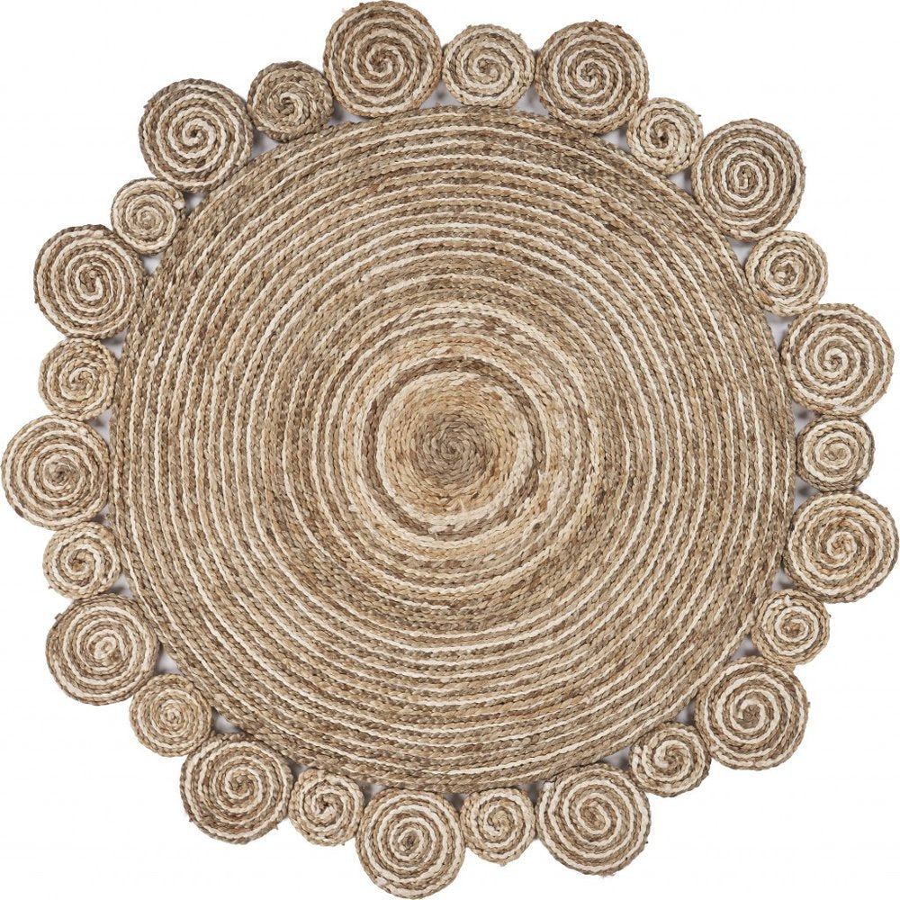 6' Beige Jute Hand Braided Round Rug