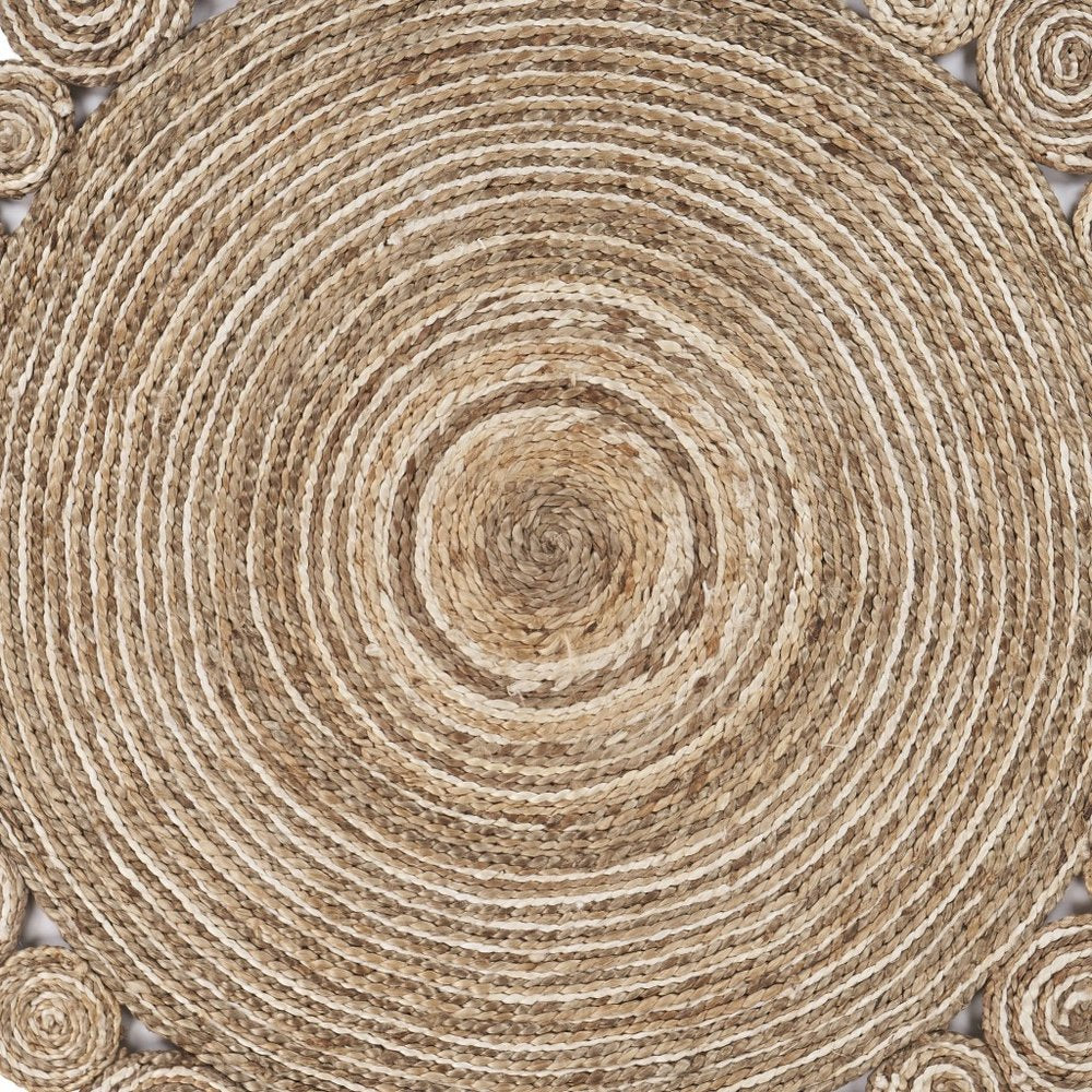 5' X 5' Beige Jute Abstract Geometric Hand Braided Area Rug