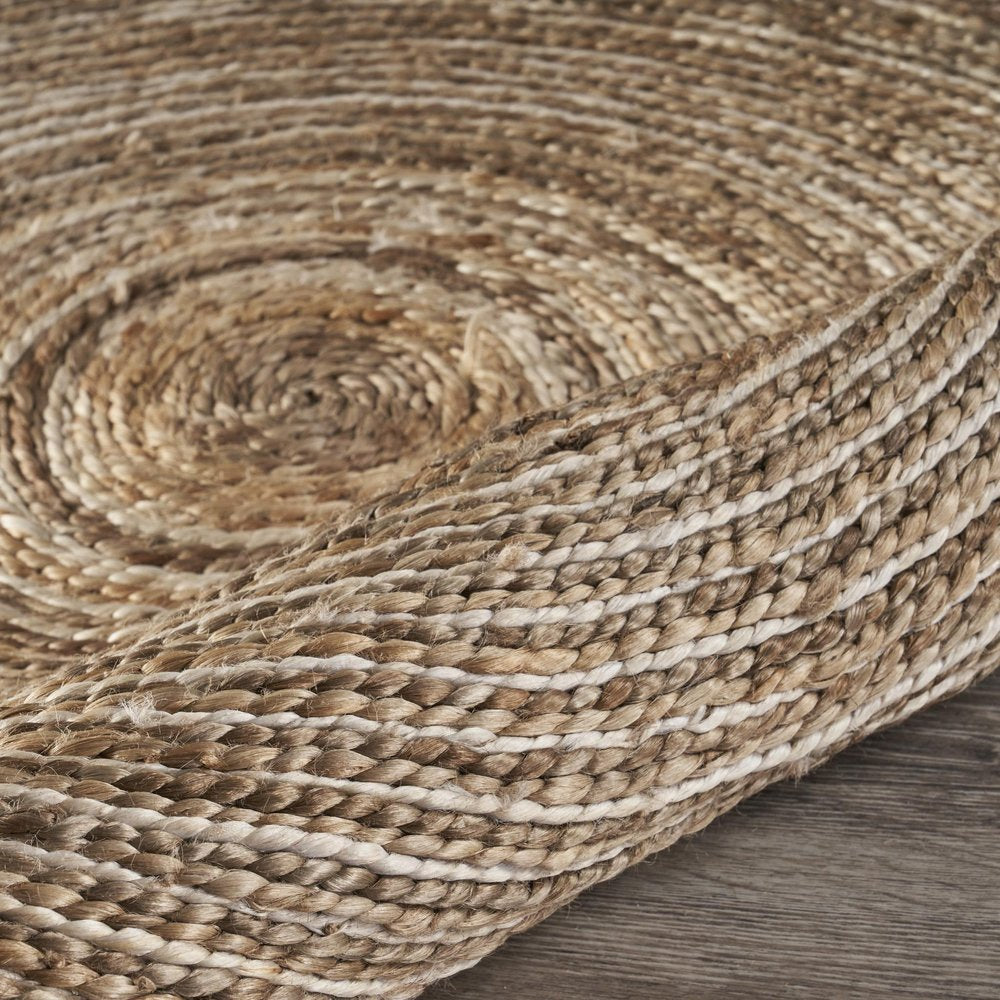 5' X 5' Beige Jute Abstract Geometric Hand Braided Area Rug