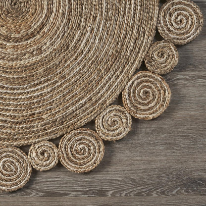 5' X 5' Beige Jute Abstract Geometric Hand Braided Area Rug