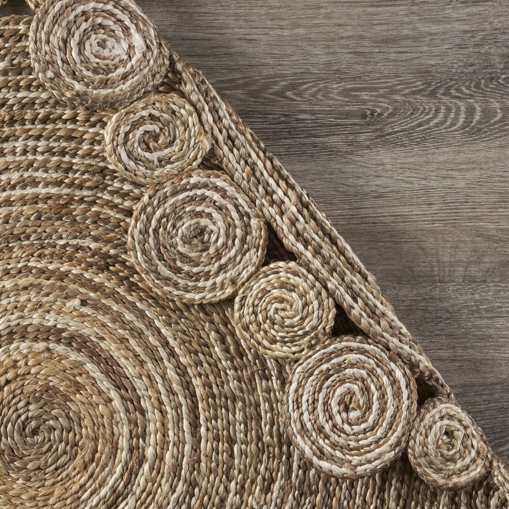 5' X 5' Beige Jute Abstract Geometric Hand Braided Area Rug
