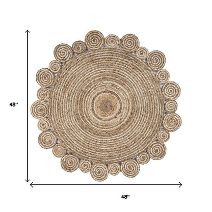 5' X 5' Beige Jute Abstract Geometric Hand Braided Area Rug