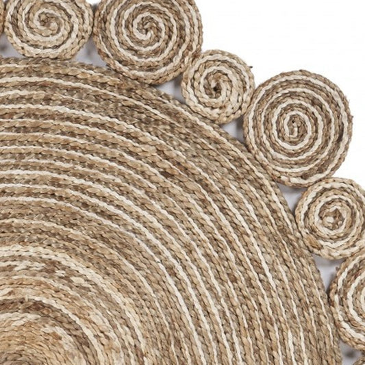 5' X 5' Beige Jute Abstract Geometric Hand Braided Area Rug