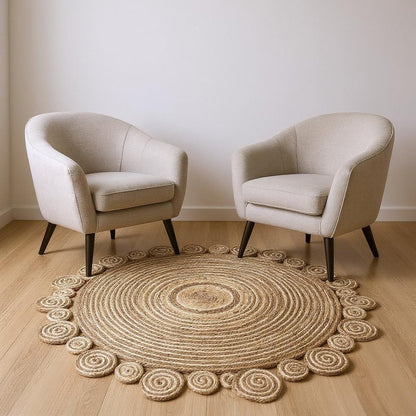 6' Beige Jute Hand Braided Round Rug