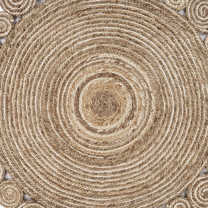 5' X 5' Beige Jute Abstract Geometric Hand Braided Area Rug