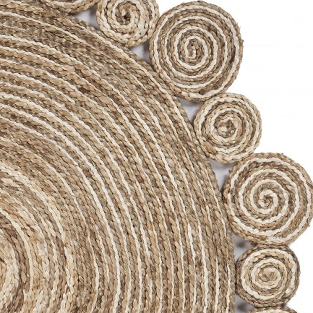 5' X 5' Beige Jute Abstract Geometric Hand Braided Area Rug