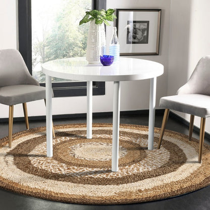 5' Beige Jute Abstract Geometric Hand Braided Round Rug