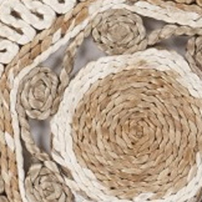 6' Beige Jute Abstract Geometric Hand Braided Round Rug