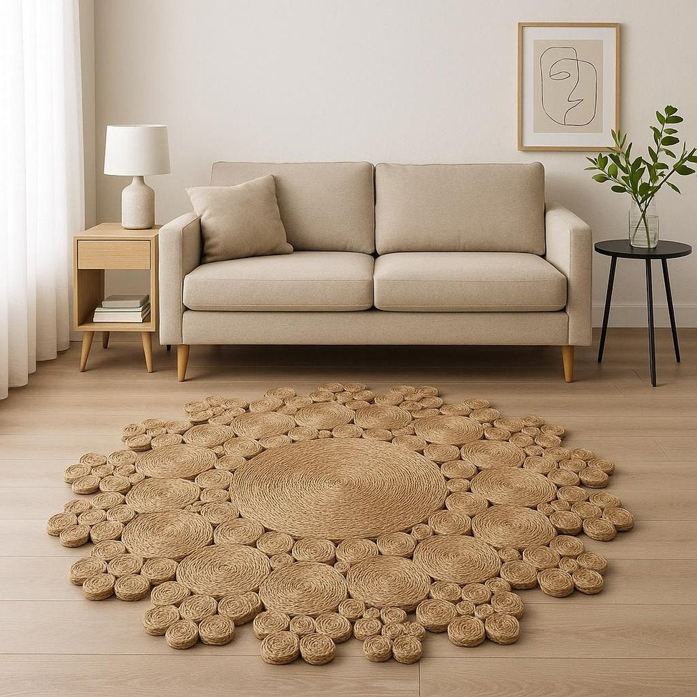 6' Natural Jute Abstract Geometric Hand Braided Round Rug