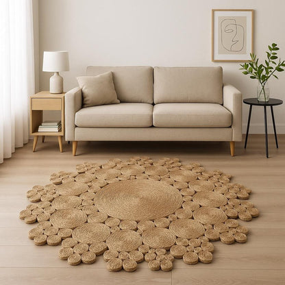 6' Natural Jute Abstract Geometric Hand Braided Round Rug