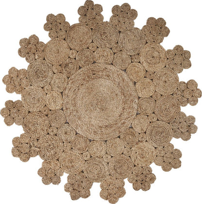 5' X 5' Natural Jute Abstract Geometric Hand Braided Area Rug