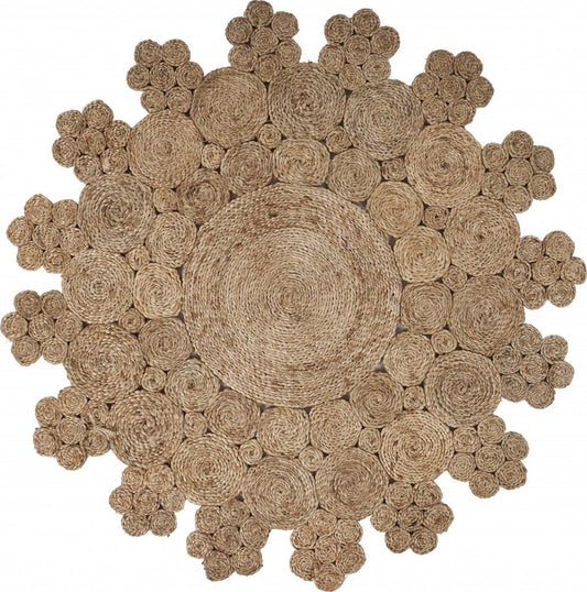 5' X 5' Natural Jute Abstract Geometric Hand Braided Area Rug