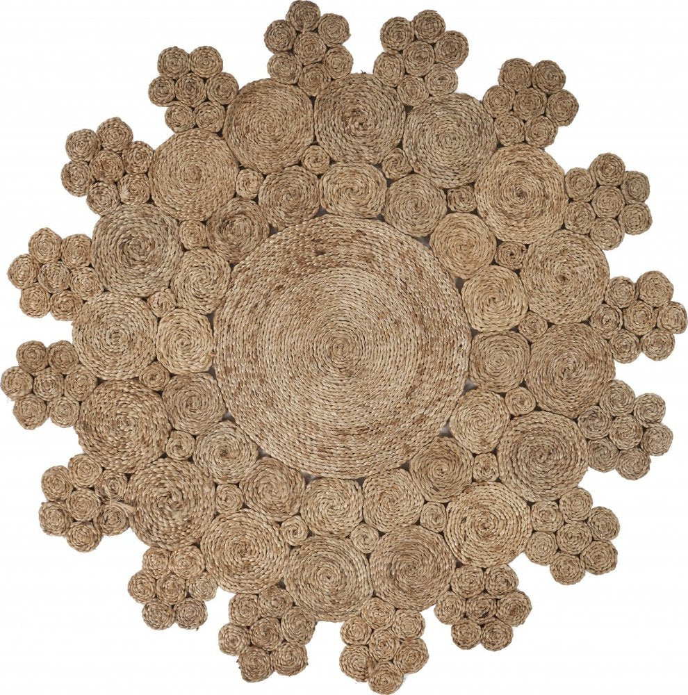 6' Natural Jute Abstract Geometric Hand Braided Round Rug