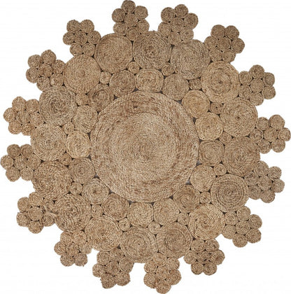 5' X 5' Natural Jute Abstract Geometric Hand Braided Area Rug