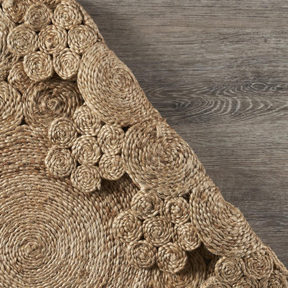 5' X 5' Natural Jute Abstract Geometric Hand Braided Area Rug