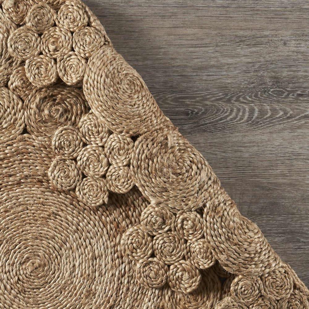 5' X 5' Natural Jute Abstract Geometric Hand Braided Area Rug
