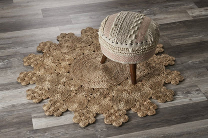 6' Natural Jute Abstract Geometric Hand Braided Round Rug