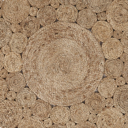 6' Natural Jute Abstract Geometric Hand Braided Round Rug