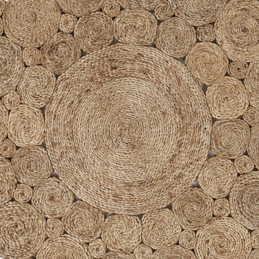 6' Natural Jute Abstract Geometric Hand Braided Round Rug